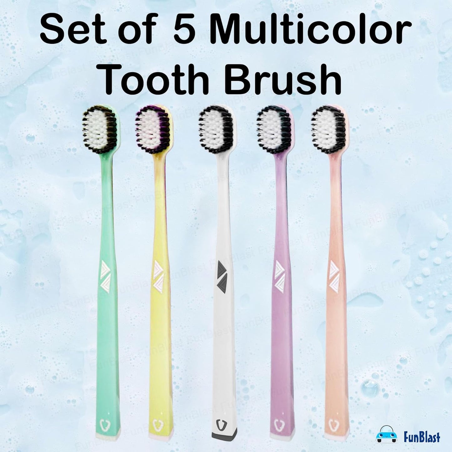 Adults Premium Charcoal Toothbrush Set (Pack of 5) – Soft Bristles Multi-Color Toothbrushes for Deep Cleaning
