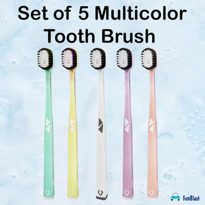 Adults Premium Charcoal Toothbrush Set (Pack of 5) – Soft Bristles Multi-Color Toothbrushes for Deep Cleaning
