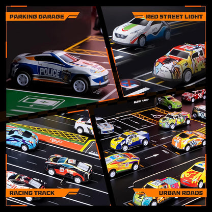 48 PCS Die-Cast Toy Car Set with Parking Garage & Play Mat – Kids Racing Playset