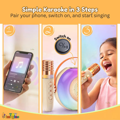 Wireless Karaoke Microphone with RGB Speaker | Portable Bluetooth Singing Mic with LED Lights & Rechargeable Battery