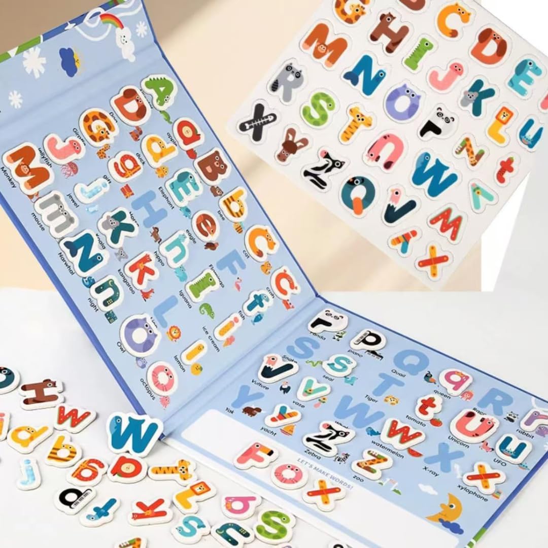 78 Pieces Magnetic Alphabet Letters, A-Z Animal Learning Set with Magnetic Board & Spelling Guide with Uppercase & Lowercase ABC Letters for Kids, Educational Toy for Boys & Girls (3-6 Years)