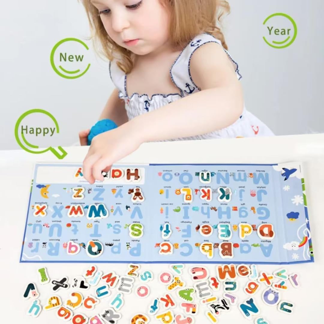 78 Pieces Magnetic Alphabet Letters, A-Z Animal Learning Set with Magnetic Board & Spelling Guide with Uppercase & Lowercase ABC Letters for Kids, Educational Toy for Boys & Girls (3-6 Years)