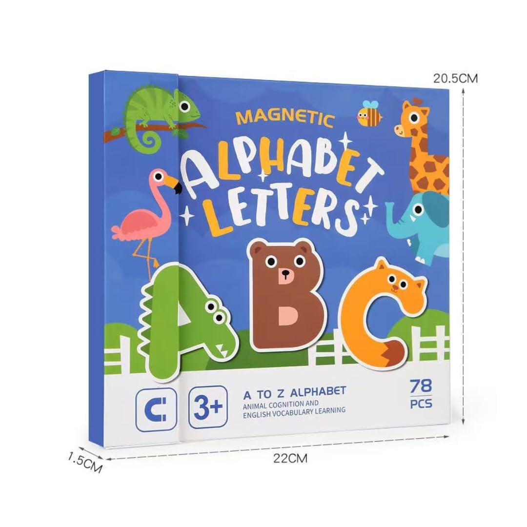 78 Pieces Magnetic Alphabet Letters, A-Z Animal Learning Set with Magnetic Board & Spelling Guide with Uppercase & Lowercase ABC Letters for Kids, Educational Toy for Boys & Girls (3-6 Years)