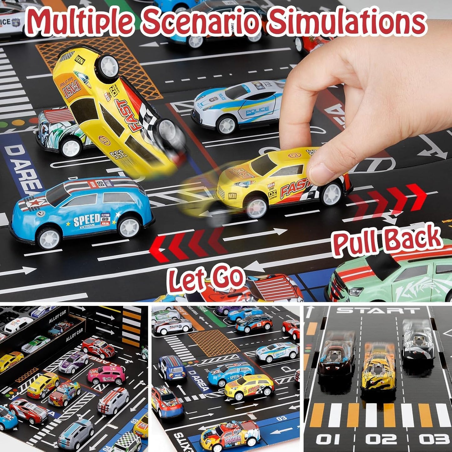 48 PCS Die-Cast Toy Car Set with Parking Garage & Play Mat – Kids Racing Playset