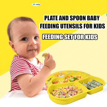 Cute Bear Kids Dinner Plate Set with Spoon, Fork & Chopsticks – Cartoon Divided Meal Tray