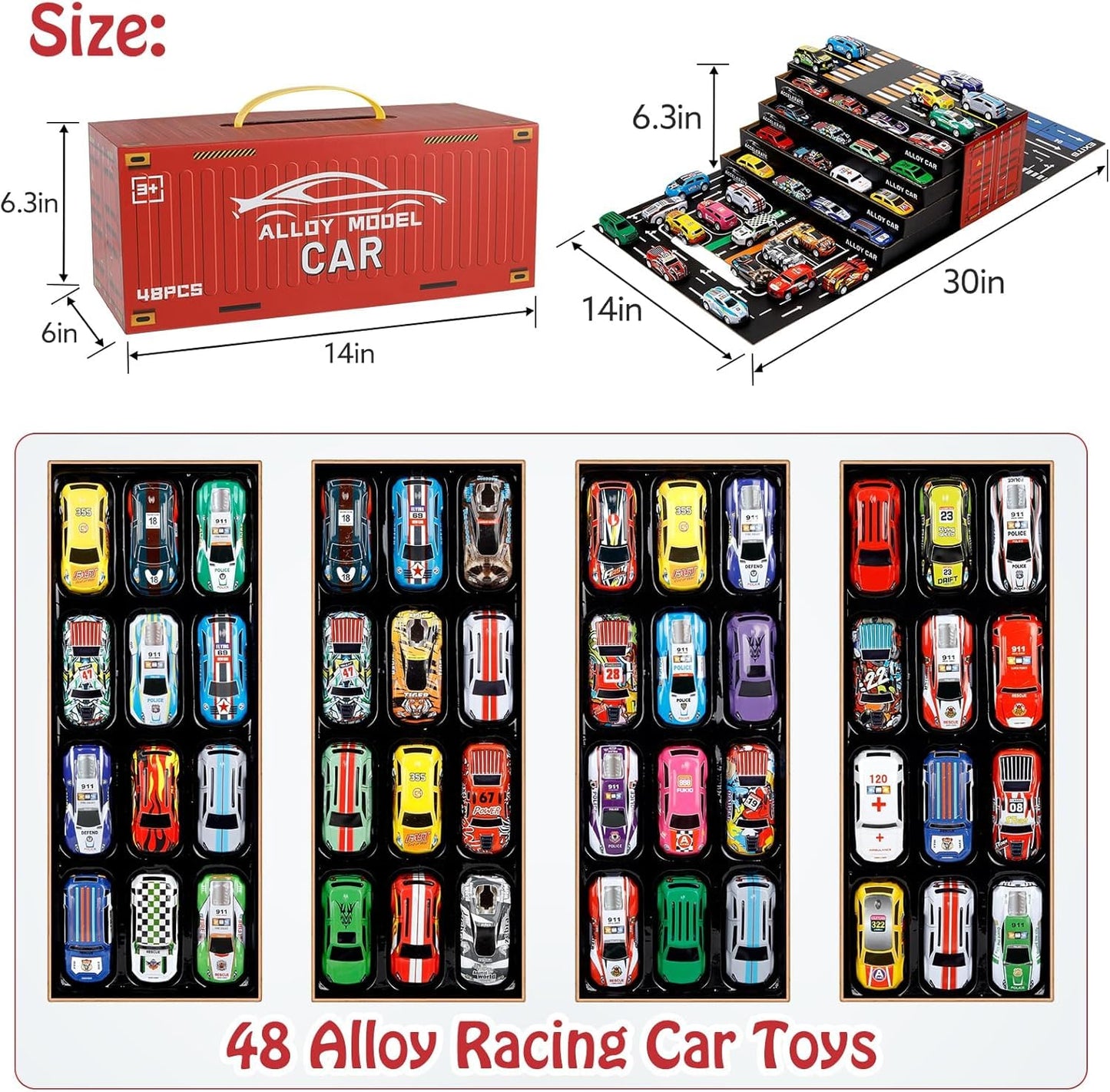 48 PCS Die-Cast Toy Car Set with Parking Garage & Play Mat – Kids Racing Playset