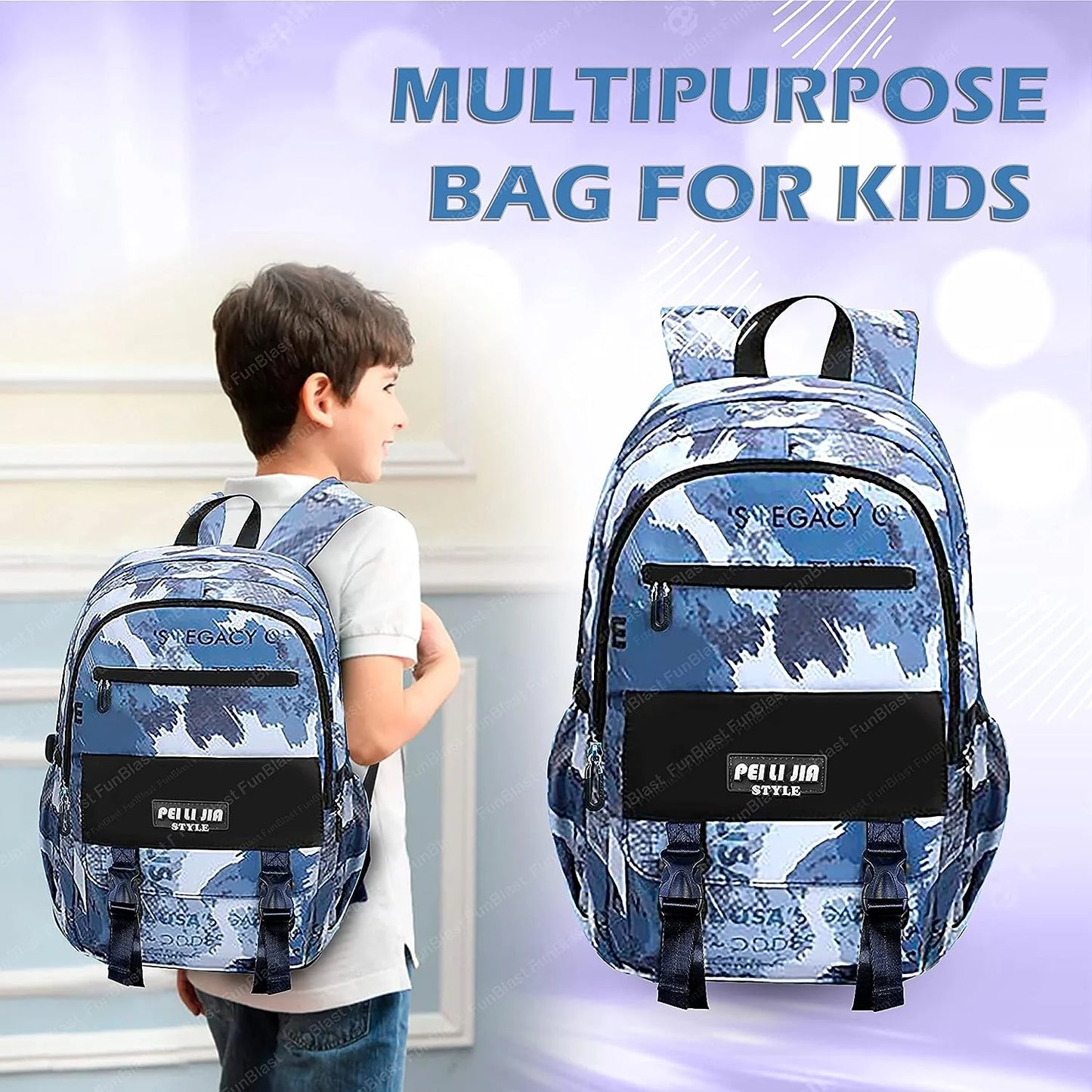 Stylish Camouflage Backpack – Multi-Compartment School & Travel Bag for Boys & Girls