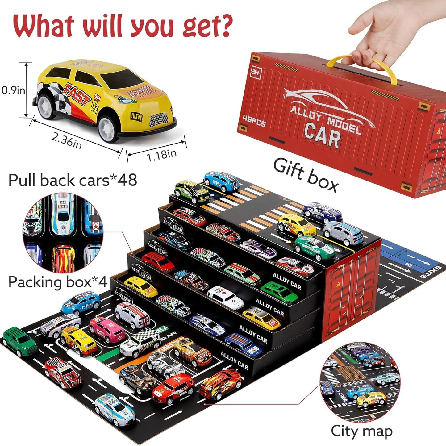 48 PCS Die-Cast Toy Car Set with Parking Garage & Play Mat – Kids Racing Playset