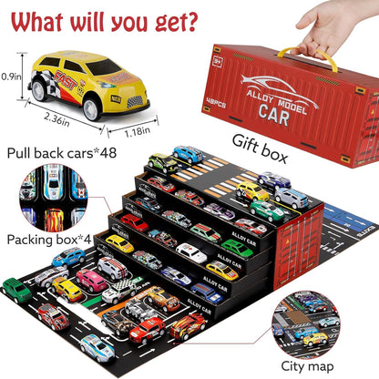 48 PCS Die-Cast Toy Car Set with Parking Garage & Play Mat – Kids Racing Playset