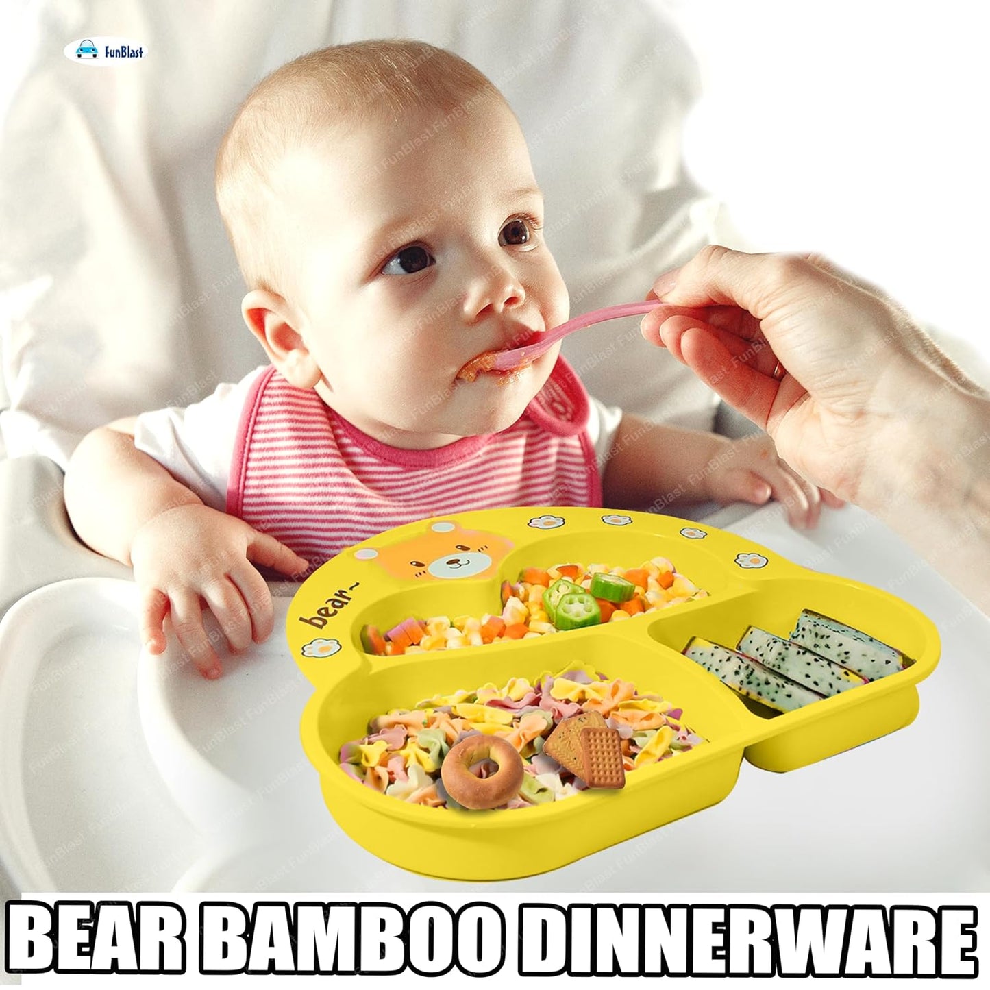 Cute Bear Kids Dinner Plate Set with Spoon, Fork & Chopsticks – Cartoon Divided Meal Tray