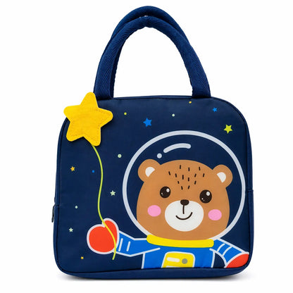 Kids Insulated Lunch Bag with Cute Astronaut Bear Design – Waterproof, Lightweight, Durable Lunch Bag for School Boys & Girls (23x20x6 cm)