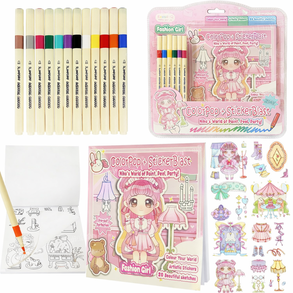 ColorPop StickerBlast Fashion Girl Coloring Kit – Markers + Sticker Activity Set