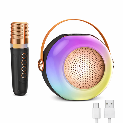Wireless Karaoke Microphone with RGB Speaker | Portable Bluetooth Singing Mic with LED Lights & Rechargeable Battery