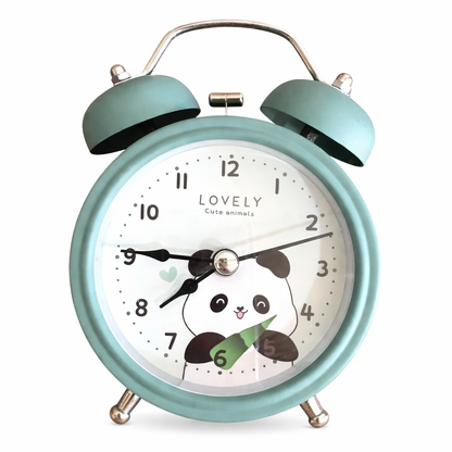 Cute Panda Twin Bell Alarm Clock | Silent Non-Ticking Desk Clock with Night Light for Kids & Bedroom