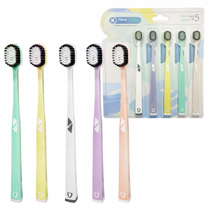 Adults Premium Charcoal Toothbrush Set (Pack of 5) – Soft Bristles Multi-Color Toothbrushes for Deep Cleaning