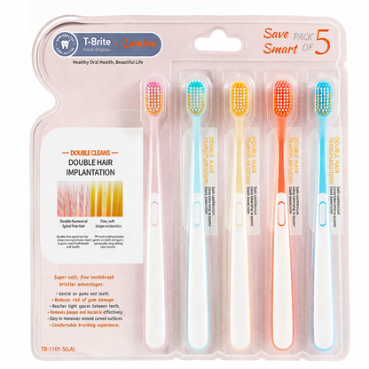 Ultra Soft Premium Toothbrush Set (Pack of 5) – Double Clean Bristles for Gentle & Deep Cleaning for Adults