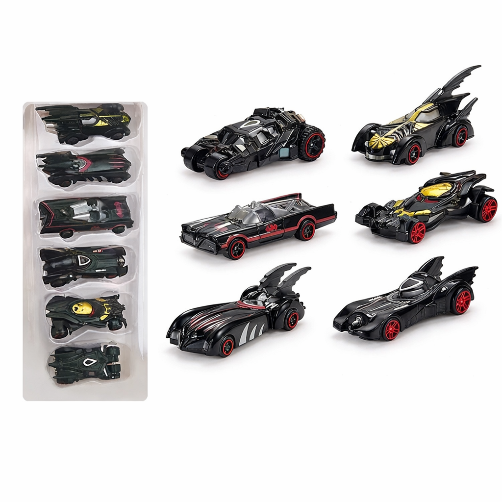 Superhero Bat Car Toy Set (Pack of 6) – Mini Die-Cast Action Cars for Kids