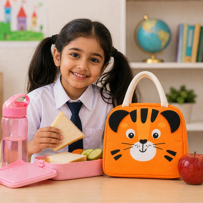 Kids Insulated Lunch Bag with Cute Tiger Design – Waterproof, Lightweight, Durable Lunch Bag for School Boys & Girls (23x20x6 cm)