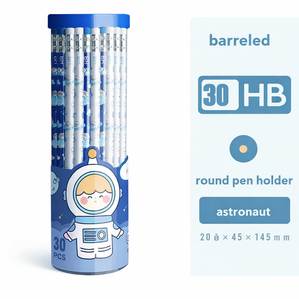 Astronaut HB Pencil Set (30 PCS) with Round Pen Holder – Cute Space-Themed Stationery for Kids & Students