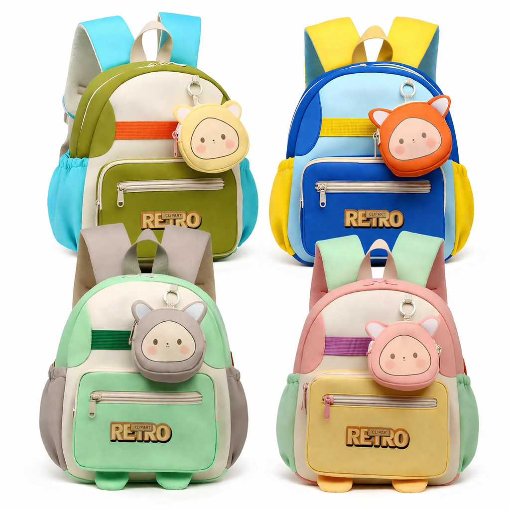 Cute Kids School Backpack with Mini Pouch (3-6 Years)– Cartoon Travel Bag for Boys & Girls