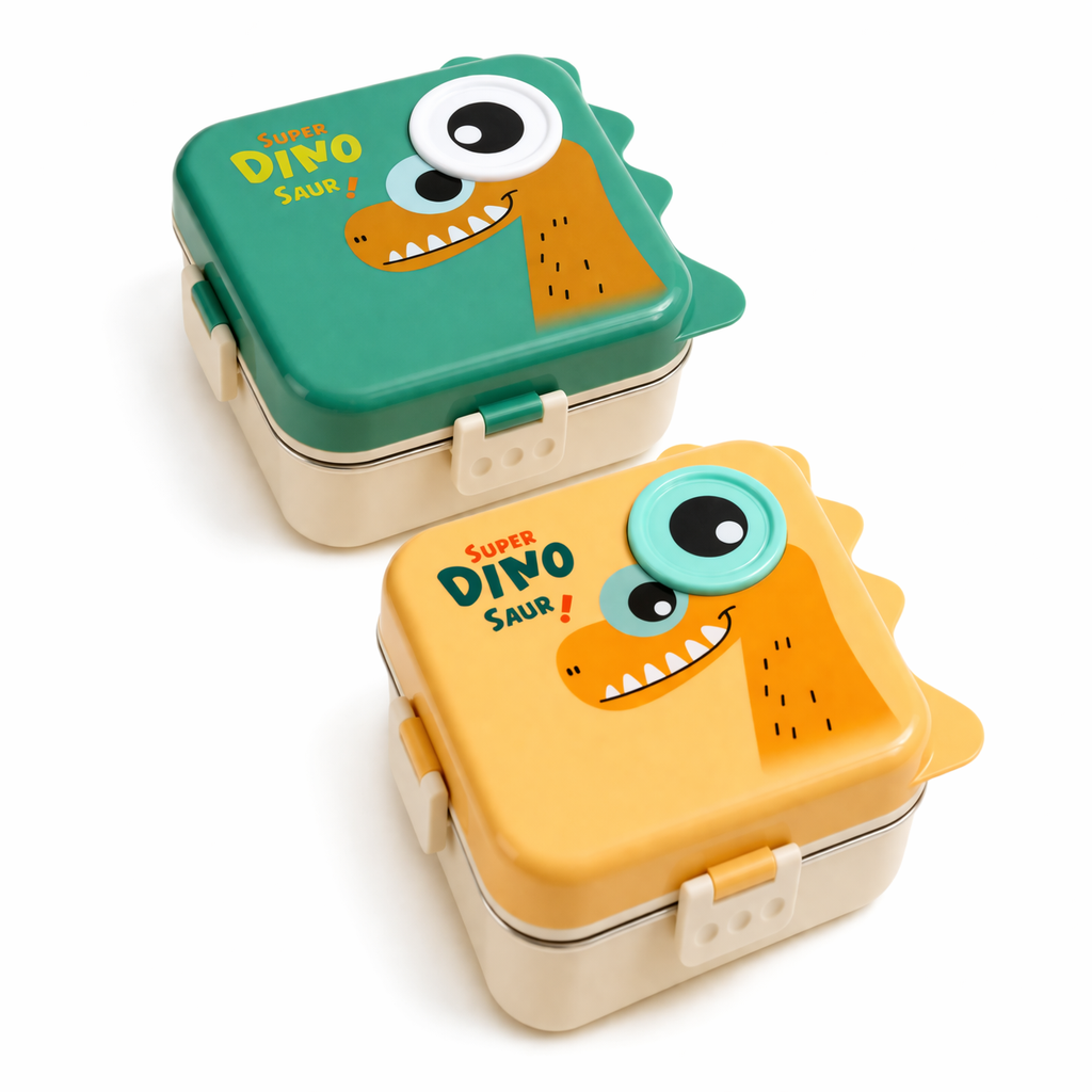 Cute Dino Kids Lunch Box – Stainless Steel Leakproof Bento Lunch Box with Compartments (8+ Years)