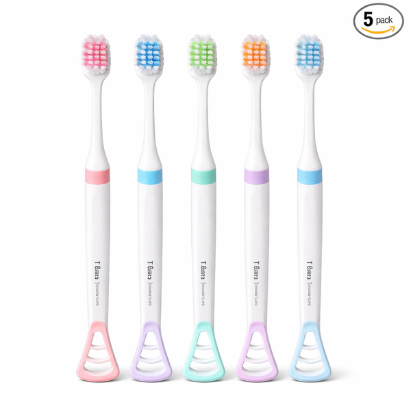 Adults Soft Bristle Toothbrush with tongue cleaner Set (Pack of 5) – Gentle Cleaning & Gum Care for Daily Use