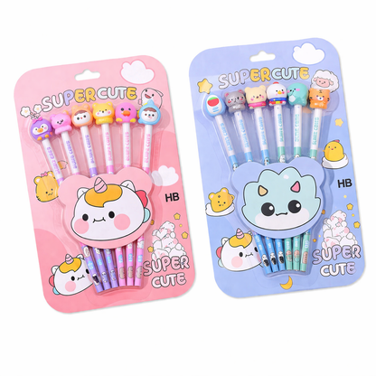Super Cute Cartoon Pencil Set (Pack of 6) – HB Pencils with Eraser Tops for Kids