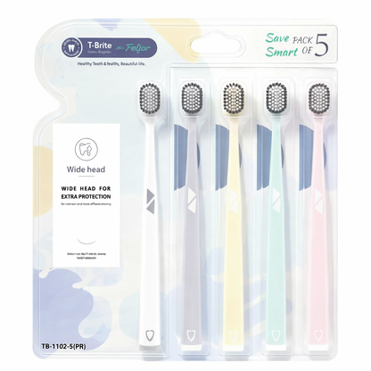 T-Brite Pulsar Soft Bristle Toothbrush Set (Pack of 5) – For Adults- Wide Head Deep Cleaning for Sensitive Gums