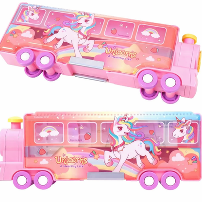 Unicorn Train Pencil Box for Kids – Multi-Compartment Storage Case with Wheels