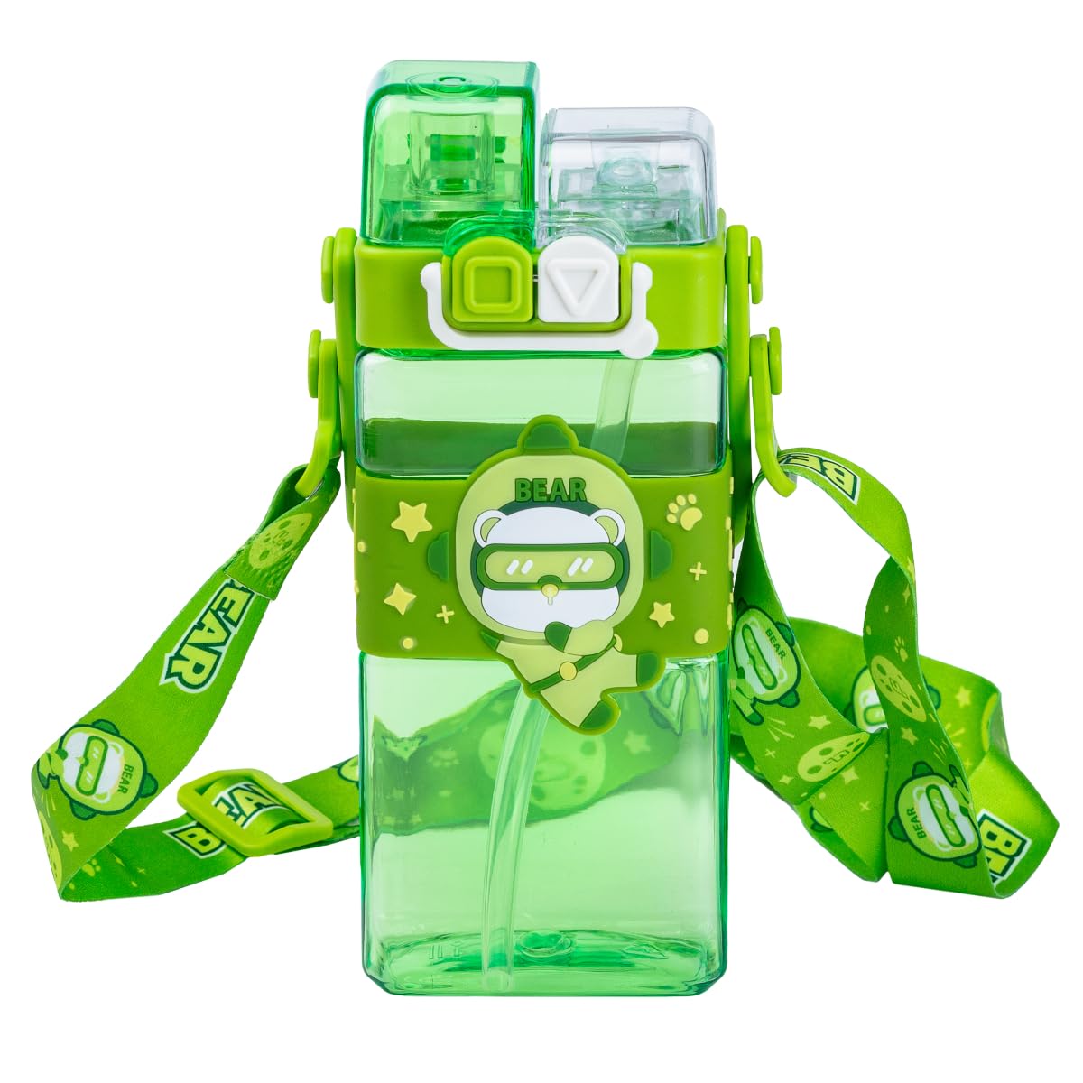 Double Drinking Straw (Sipper and Direct-500 ml) Kids BPA Free Plastic Water Bottle – (Bear)