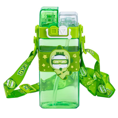 Double Drinking Straw (Sipper and Direct-500 ml) Kids BPA Free Plastic Water Bottle – (Bear)