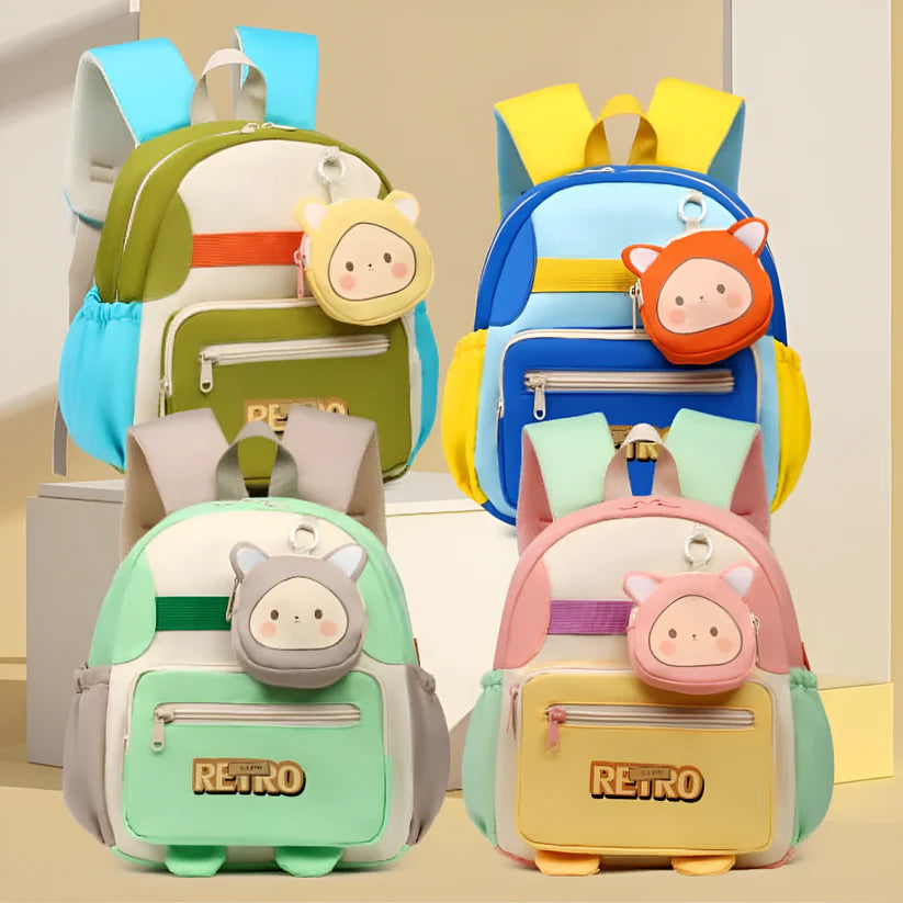 Cute Kids School Backpack with Mini Pouch (3-6 Years)– Cartoon Travel Bag for Boys & Girls