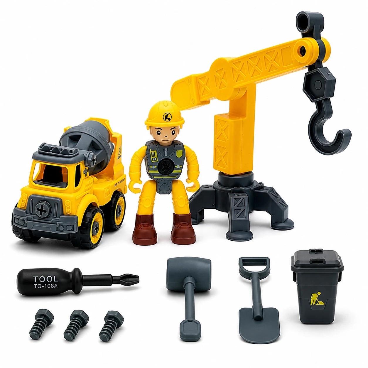 DIY Construction Play Set for Kids | City Crane & Mixer Truck Assembly Kit with Tools | Educational Toy (3+ Years)