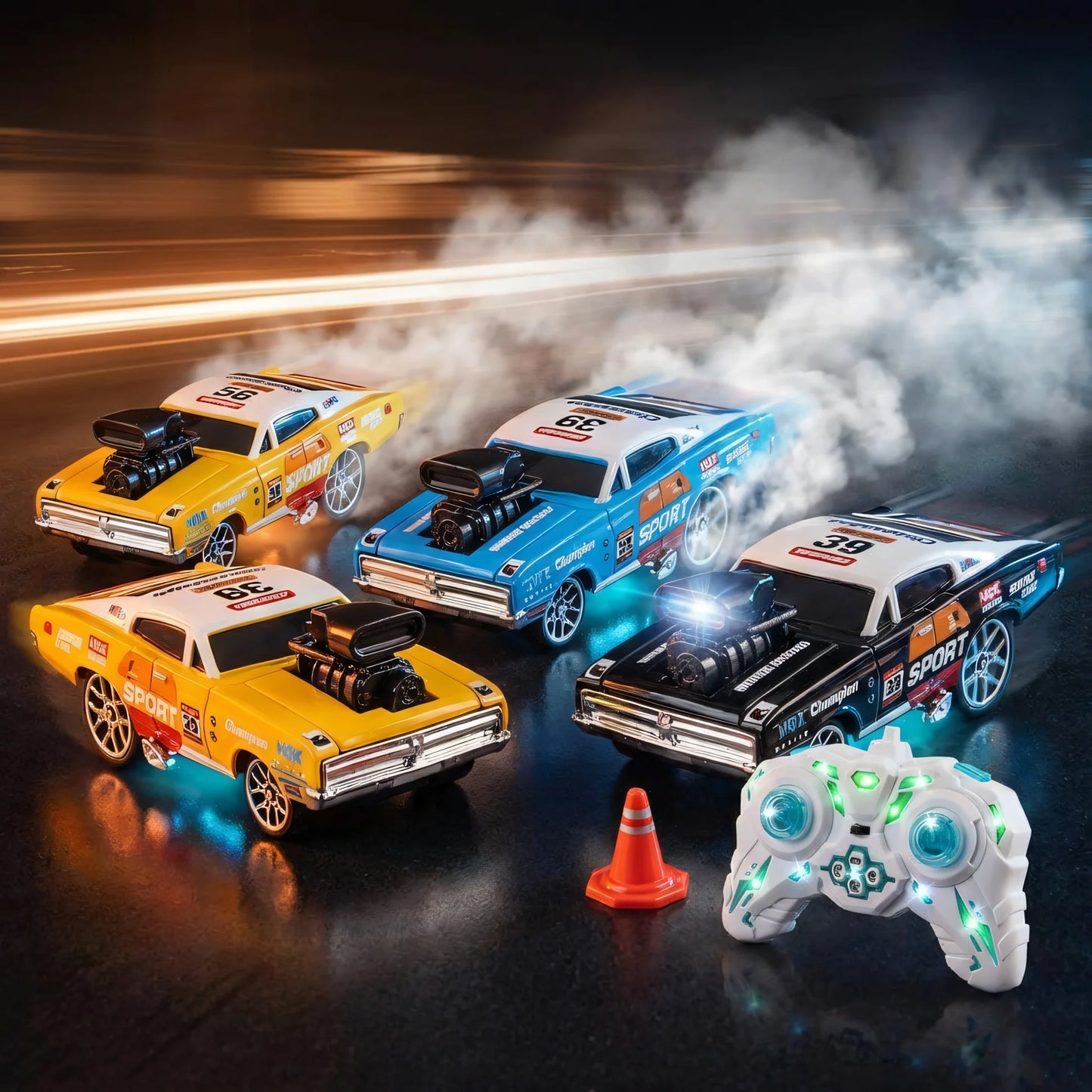 Remote Control Drift Racing Car Set | High-Speed RC Cars with LED Lights, Music & Controller