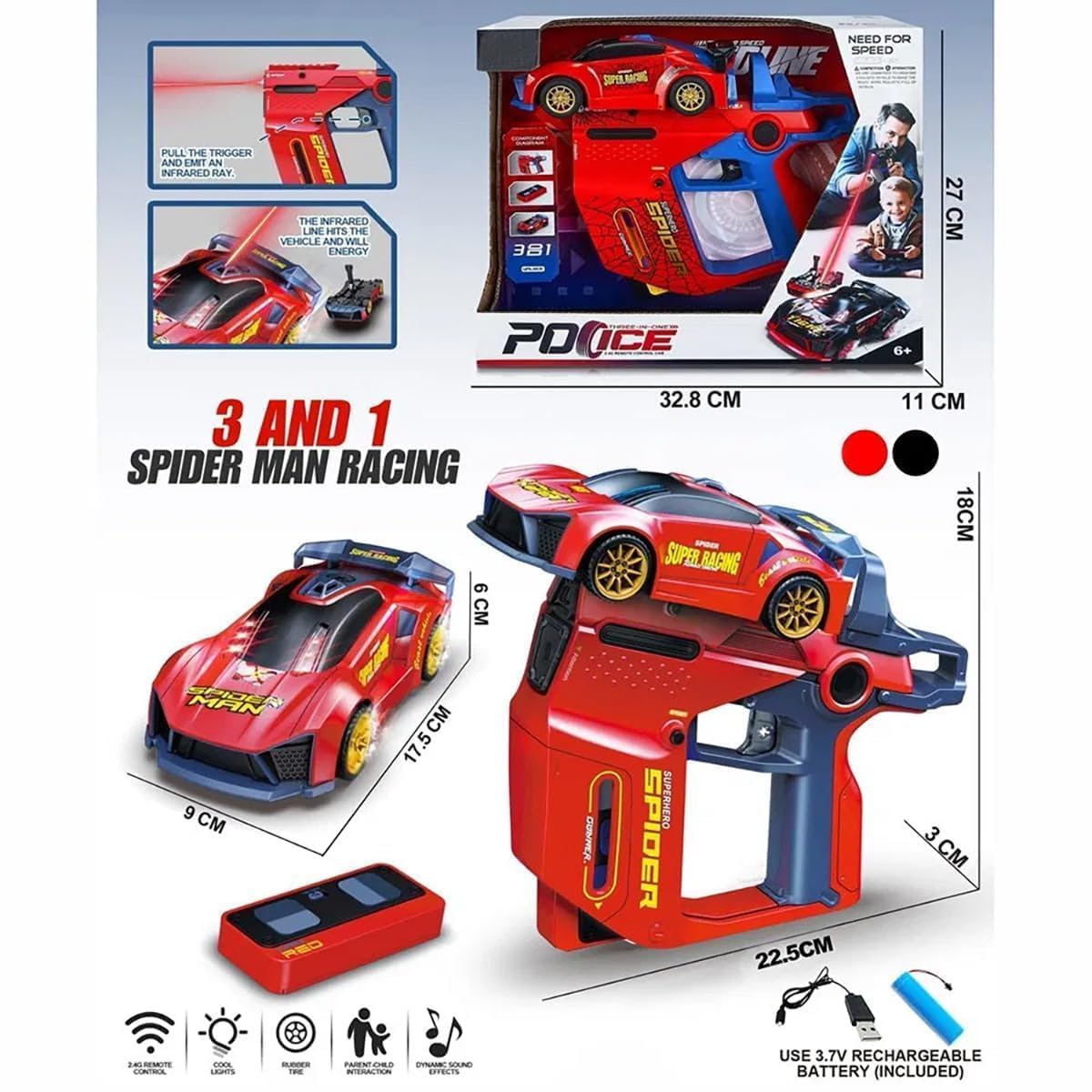 3-in-1 Electric RC Bumper Car Boy Parent-Child Interactive Games Infrared Shoot Gun Battle Sets Toy Cars