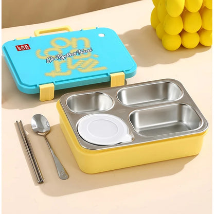 Teal Travel theme Stainless Steel Tiffin/Lunch Box for Kids (6 Years +)