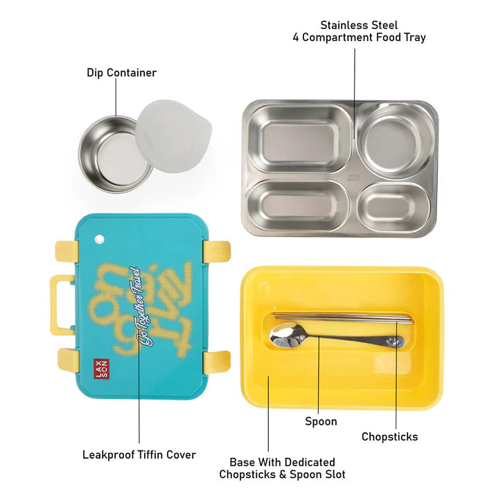Teal Travel theme Stainless Steel Tiffin/Lunch Box for Kids (6 Years +)