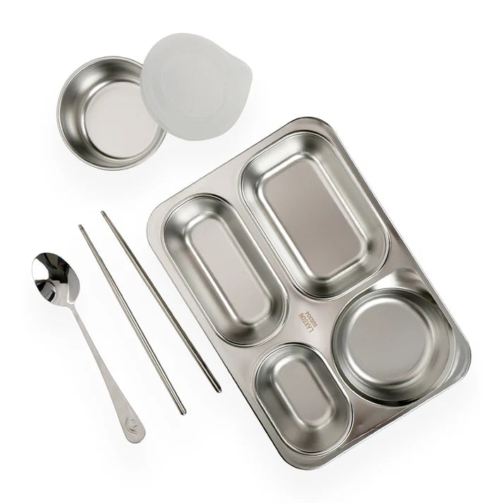 Teal Travel theme Stainless Steel Tiffin/Lunch Box for Kids (6 Years +)