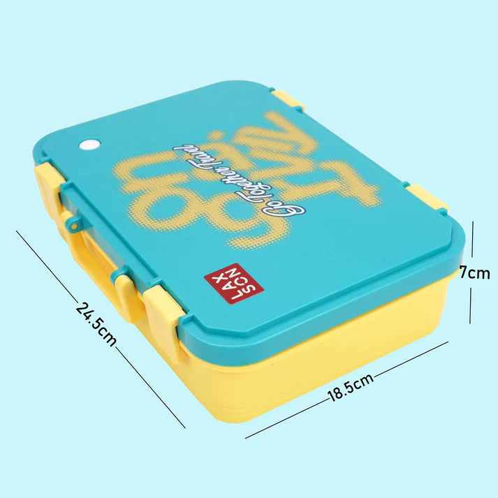 Teal Travel theme Stainless Steel Tiffin/Lunch Box for Kids (6 Years +)