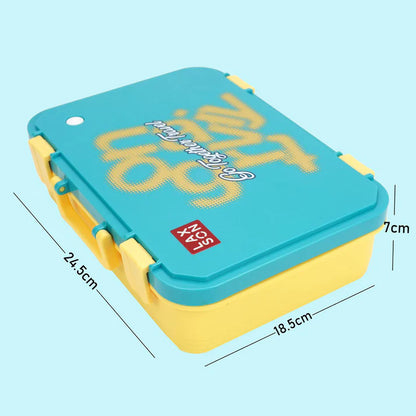 Teal Travel theme Stainless Steel Tiffin/Lunch Box for Kids (6 Years +)