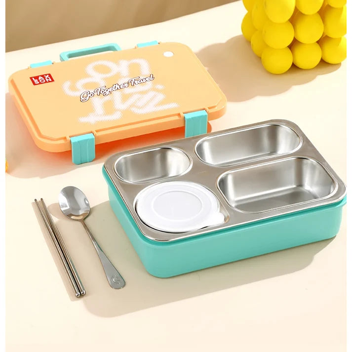 Orange Travel theme Stainless Steel Tiffin/Lunch Box for Kids (6+ Years)