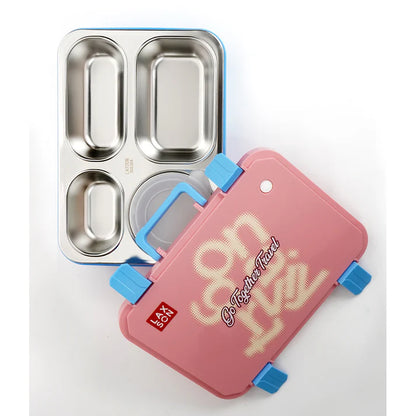 Pink Travel theme Stainless Steel Tiffin/Lunch Box for Kids and Adults (6+ Years)