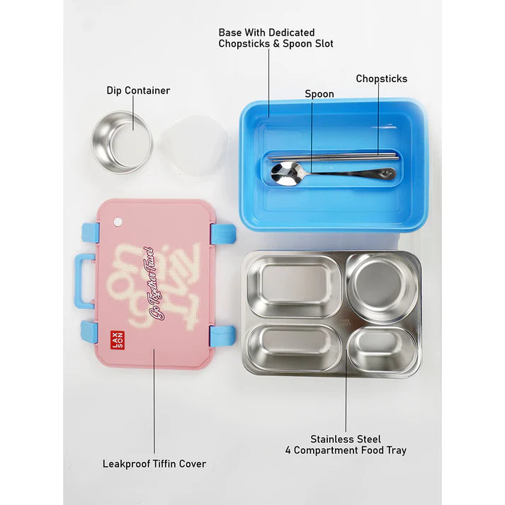 Pink Travel theme Stainless Steel Tiffin/Lunch Box for Kids and Adults (6+ Years)