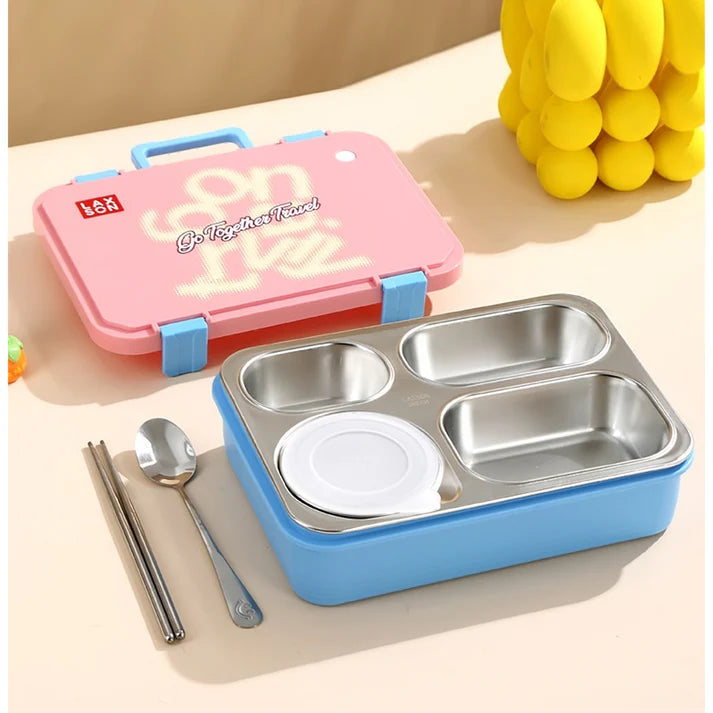 Pink Travel theme Stainless Steel Tiffin/Lunch Box for Kids and Adults (6+ Years)