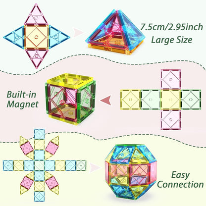 Magnetic Tiles Building Blocks with Ball Runner Tunnels - 45 Pcs | Magnetic Construction Set for Kids 3–8 Years | STEM Educational Toy | Creative Brain Development Gift for Boys & Girls