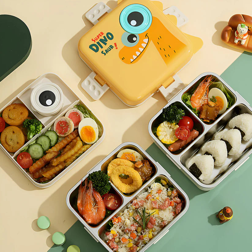 Cute Dino Kids Lunch Box – Stainless Steel Leakproof Bento Lunch Box with Compartments (8+ Years)
