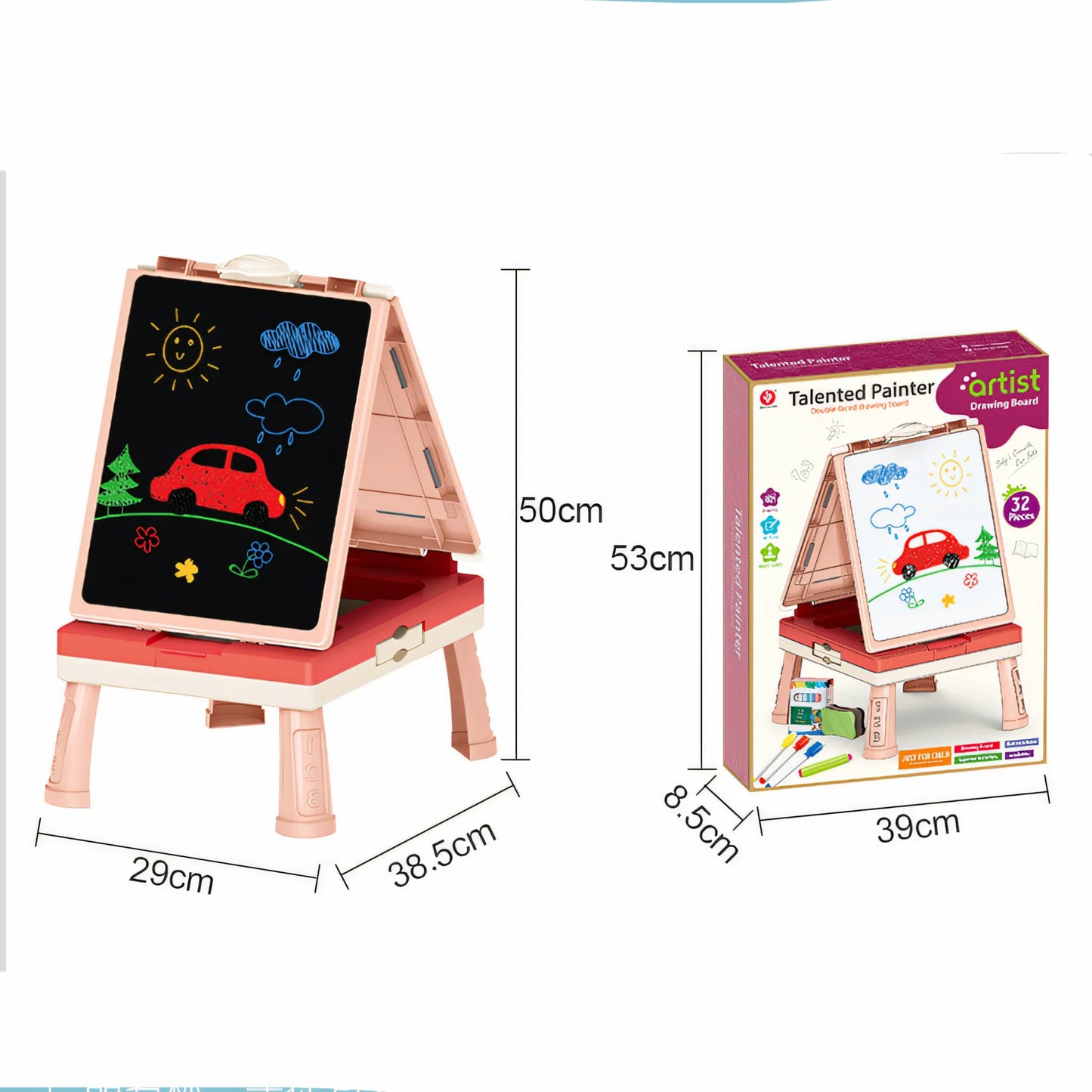 My First Art Studio Double-Sided Drawing Board for Kids | 3-in-1 Painting, Writing & Chess Game Set