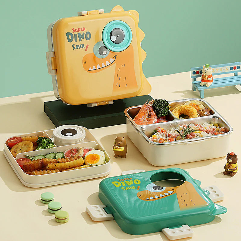 Cute Dino Kids Lunch Box – Stainless Steel Leakproof Bento Lunch Box with Compartments (8+ Years)