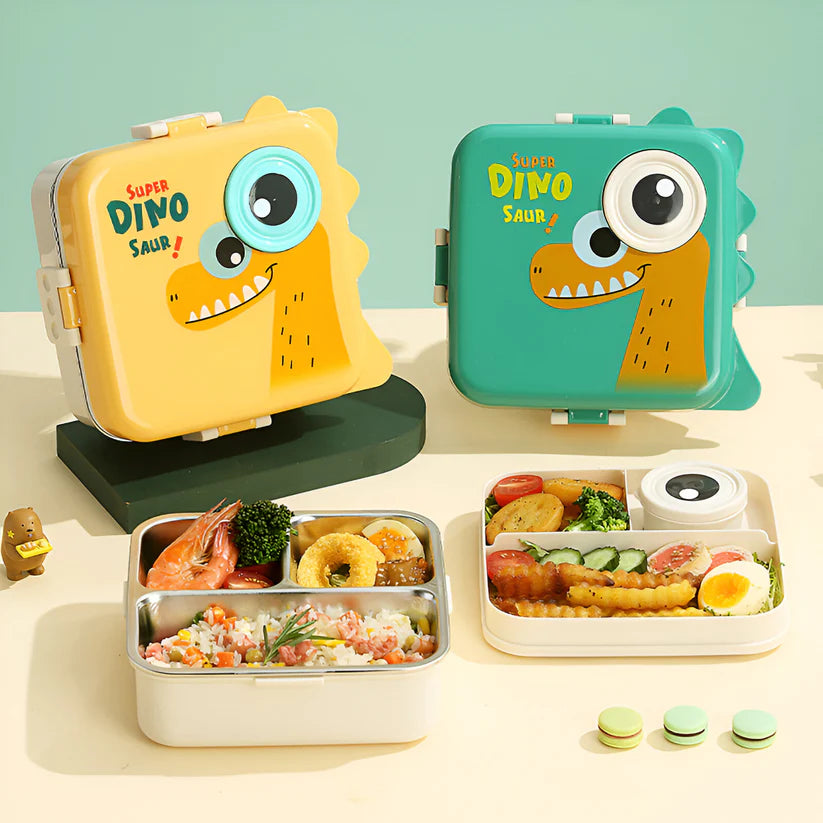 Cute Dino Kids Lunch Box – Stainless Steel Leakproof Bento Lunch Box with Compartments (8+ Years)