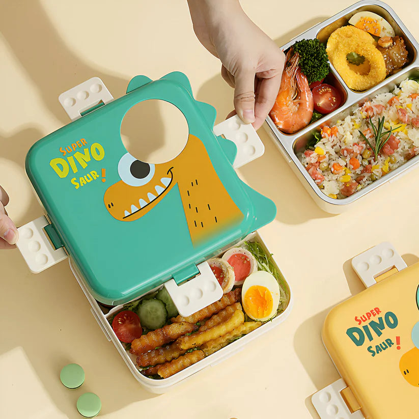 Cute Dino Kids Lunch Box – Stainless Steel Leakproof Bento Lunch Box with Compartments (8+ Years)